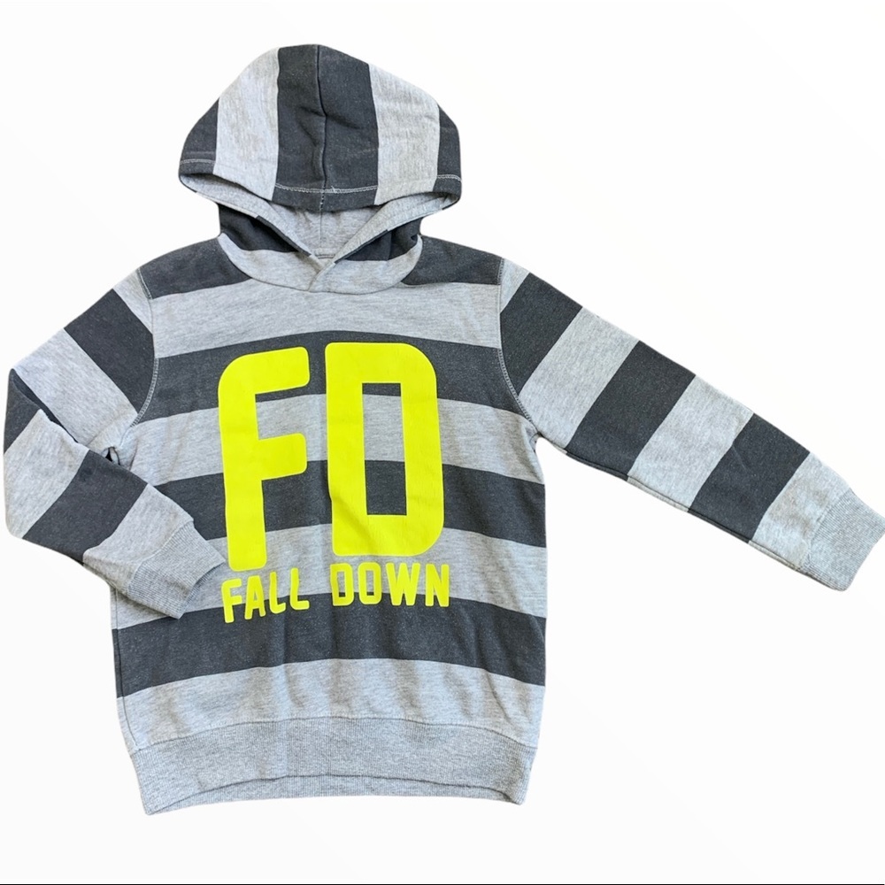 ZARA Kids Streetwear Grunge Grey Stripe Fall-Down Hoodie 7Y